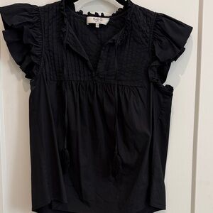Sea New York Black Pintuck Ruffle Sleeve Cotton Blouse
